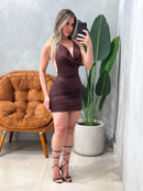 Vestido Curto em Poliamida Plissado com Gola Boba Graziela Ref. 1790