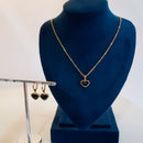 CONJUNTO CORAÇÃO PRETO BANHADO OURO 18K