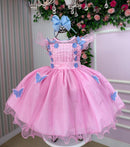 Vestido Marie Jardim Encantado Rosa Borboletas Azul