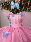 Vestido Marie Jardim Encantado Rosa Borboletas Azul