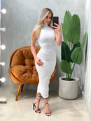 Vestido Midi em Malha Romantic Frente Única e Gola Choker Loani Ref. 1828