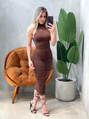 Vestido Midi em Malha Romantic Frente Única e Gola Choker Loani Ref. 1828