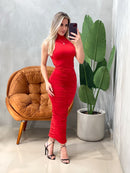 Vestido Midi em Malha Romantic Frente Única e Gola Choker Loani Ref. 1828