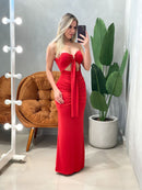 Vestido Longo em Malha Romantic sem Alça com Recorte e Fivela Janaina Ref. 1829