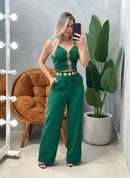 Conjunto em Alfaiataria Cropped de Alça com Recortes e Calça Pantalona Andreia Ref. 1827