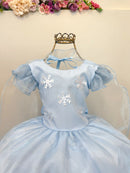 Vestido Infantil Azul Frozen Anna Elza Festas Luxo
