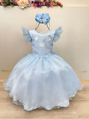 Vestido Infantil Azul Frozen Anna Elza Festas Luxo