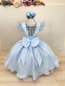 Vestido Infantil Azul Frozen Anna Elza Festas Luxo