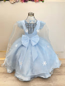 Vestido Infantil Azul Frozen Anna Elza Festas Luxo