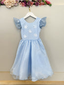 Vestido Infantil Azul Frozen Anna Elza Festas Luxo