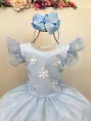 Vestido Infantil Azul Frozen Anna Elza Festas Luxo