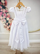 Vestido Infantil Longo Branco Busto Renda e Bordado Damas Luxo