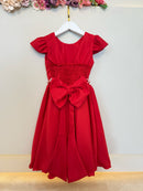 Vestido Infantil Vermelho Busto C/ Nervuras Flores Festas Luxo