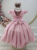 Vestido Infantil Rose Busto C/ Nervuras Flores Festas Luxo
