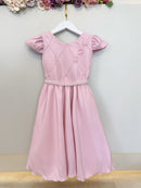 Vestido Infantil Rose Busto C/ Nervuras Flores Festas Luxo