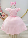 Vestido Infantil Rosa Busto C/ Nervuras Flores Festas Luxo