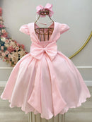 Vestido Infantil Rosa Busto C/ Nervuras Flores Festas Luxo