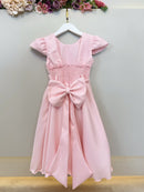 Vestido Infantil Rosa Busto C/ Nervuras Flores Festas Luxo