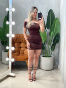 Vestido Curto em Poliamida Ombro Único e Plissado Alice Ref. 1843