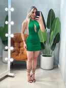Vestido Curto em Malha Romantic Plissado com Decote Profundo e Argola Suzana Ref. 1850