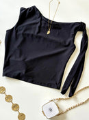 Cropped em Malha Romantic Zara com Amarração no Ombro Joana Ref. 1853