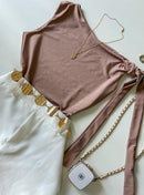 Cropped em Malha Romantic Zara com Amarração no Ombro Joana Ref. 1853