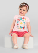 Conjunto bebê menina de Blusa Meia Malha estampa flores / Shorts Moletinho BRANDILI - P ao G