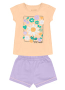 Conjunto bebê menina de Blusa Meia Malha estampa flores / Shorts Moletinho BRANDILI - P ao G