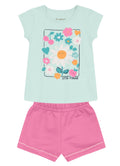 Conjunto bebê menina de Blusa Meia Malha estampa flores / Shorts Moletinho BRANDILI - P ao G