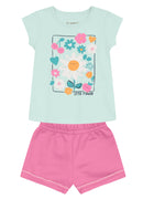 Conjunto bebê menina de Blusa Meia Malha estampa flores / Shorts Moletinho BRANDILI - P ao G