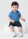 CONJUNTO INFANTIL MENINO POLO MEIA MALHA + BERMUDA SARJA COMFORT