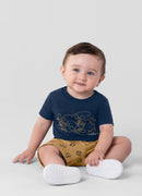 Conjunto bebê menino Disney Mickey Mouse de Camiseta Meia Malha alto relevo Bermuda Moletinho licenciado - tamanho P M G