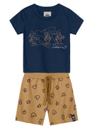Conjunto bebê menino Disney Mickey Mouse de Camiseta Meia Malha alto relevo Bermuda Moletinho licenciado - tamanho P M G