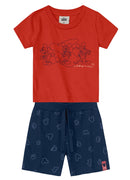 Conjunto bebê menino Disney Mickey Mouse de Camiseta Meia Malha alto relevo Bermuda Moletinho licenciado - tamanho P M G