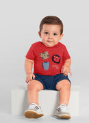 Conjunto bebê menino Natal de Camiseta e Bermuda Saruel Moletinho BRANDILI baby - estampa bichinhos - conjunto vermelho