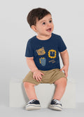 Conjunto bebê menino Natal de Camiseta e Bermuda Saruel Moletinho BRANDILI baby - estampa bichinhos - conjunto vermelho