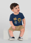 Conjunto bebê menino Natal de Camiseta e Bermuda Saruel Moletinho BRANDILI baby - estampa bichinhos - conjunto vermelho