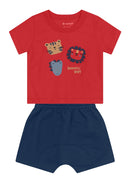 Conjunto bebê menino Natal de Camiseta e Bermuda Saruel Moletinho BRANDILI baby - estampa bichinhos - conjunto vermelho