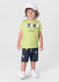 Conjunto Infantil Masculino de Camiseta Meia Malha e Bermuda Moletinho Brandili