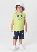 Conjunto Infantil Masculino de Camiseta Meia Malha e Bermuda Moletinho Brandili