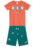 Conjunto Infantil Masculino de Camiseta Meia Malha e Bermuda Moletinho Brandili