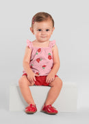 Conjunto Infantil menina de Blusa Meia Malha estampa Floral / Shorts Moletinho Trabalhado BRANDILI - P a 3 anos