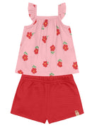 Conjunto Infantil menina de Blusa Meia Malha estampa Floral / Shorts Moletinho Trabalhado BRANDILI - P a 3 anos