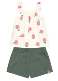 Conjunto Infantil menina de Blusa Meia Malha estampa Floral / Shorts Moletinho Trabalhado BRANDILI - P a 3 anos