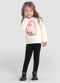 Conjunto Infantil menina de Blusão Moletom e Calça Legging Molecotton Brandili lettering com flores