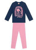 Conjunto Infantil menina de Blusão Moletom e Calça Legging Molecotton Brandili lettering com flores