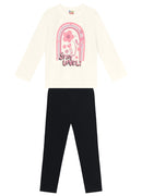 Conjunto Infantil menina de Blusão Moletom e Calça Legging Molecotton Brandili lettering com flores