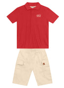 Conjunto infantil menino de Camisa Polo Meia Malha e Bermuda Sarja Super Comfort BRANDILI - Conjunto de Natal