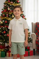 Conjunto infantil menino de Camisa Polo Meia Malha e Bermuda Sarja Super Comfort BRANDILI - Conjunto de Natal