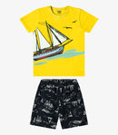 CONJUNTO INFANTIL MENINO DE CAMISETA MALHA E BERMUDA